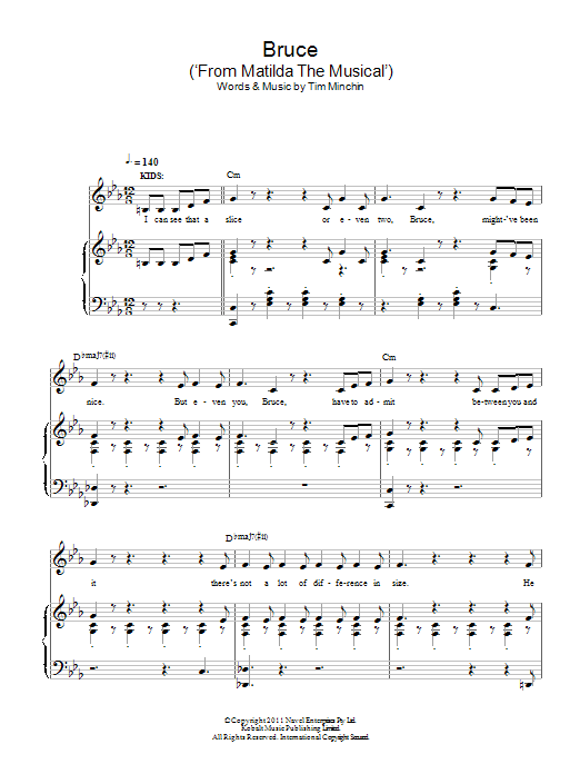 Tim Minchin Bruce (From 'Matilda The Musical') sheet music notes and chords. Download Printable PDF.