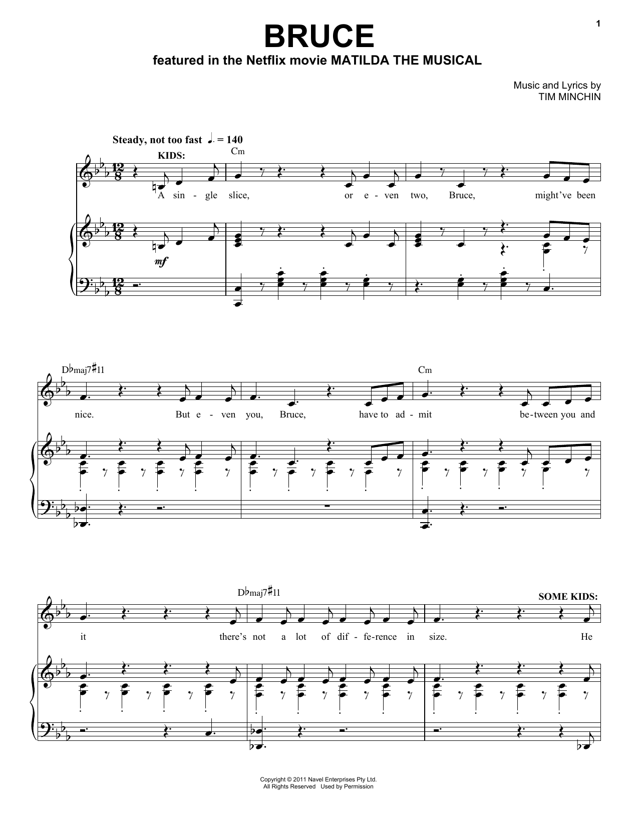 Tim Minchin Bruce (from the Netflix movie Matilda The Musical) sheet music notes and chords. Download Printable PDF.