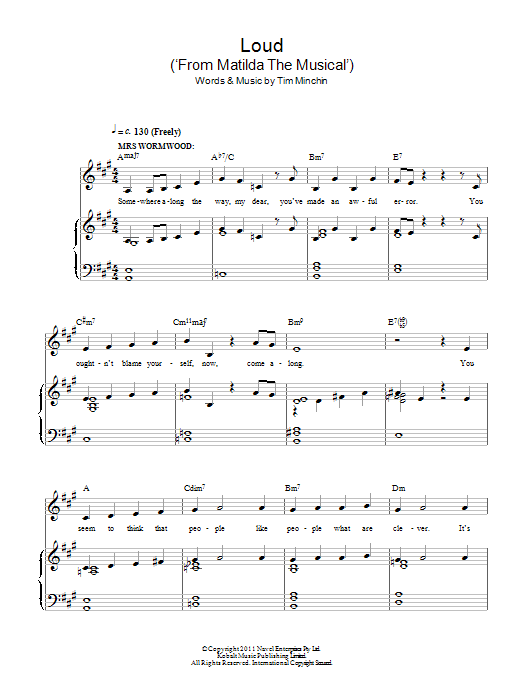 Tim Minchin Loud (From 'Matilda The Musical') sheet music notes and chords. Download Printable PDF.