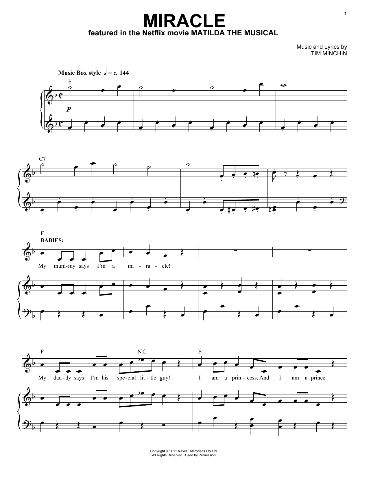 Tim Minchin Miracle (from the Netflix movie Matilda The Musical) sheet music notes and chords. Download Printable PDF.