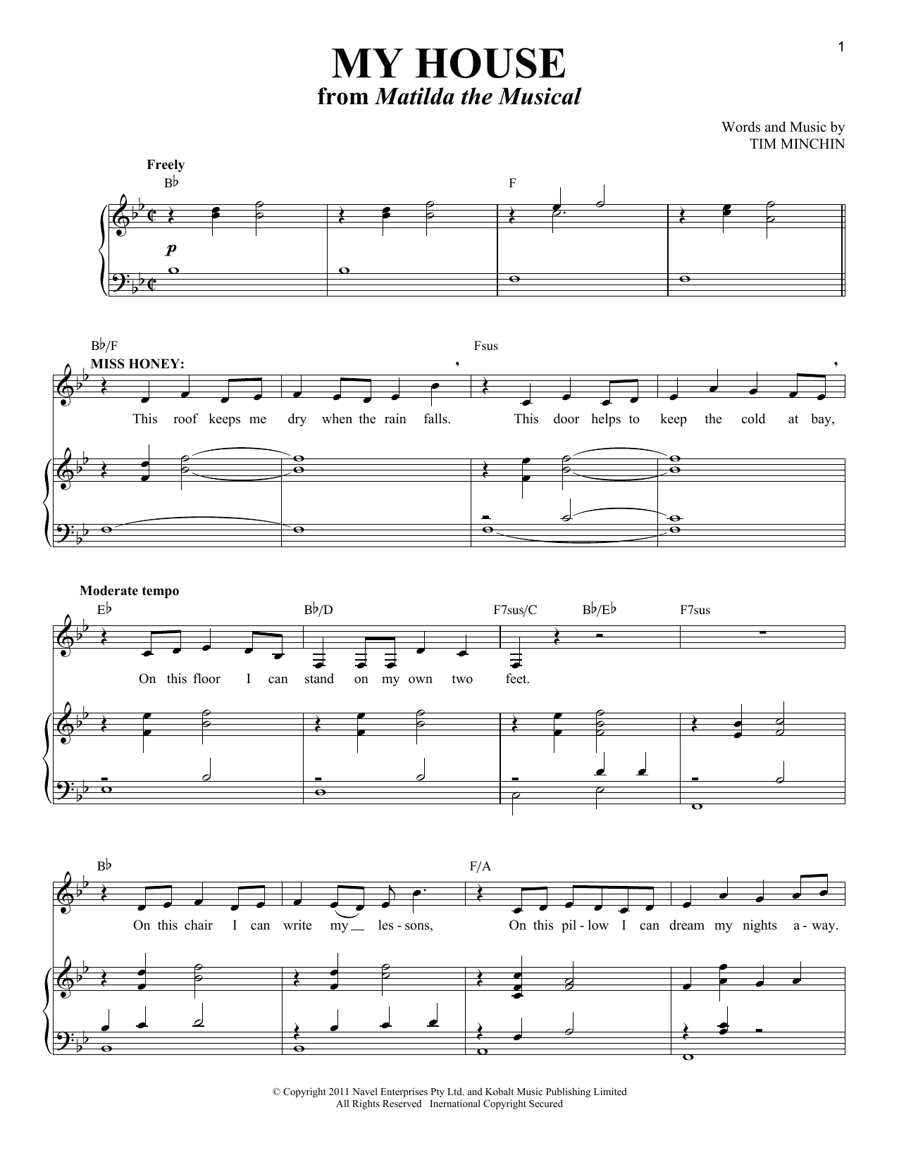 Tim Minchin My House (from Matilda the Musical) sheet music notes and chords. Download Printable PDF.