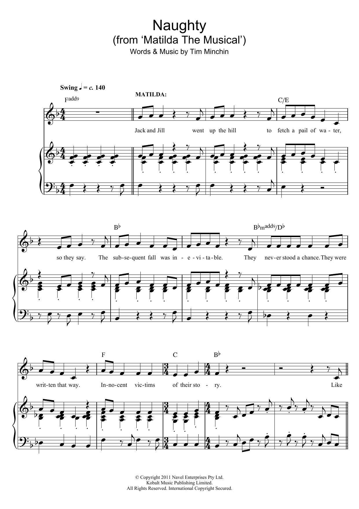 Tim Minchin Naughty (From 'Matilda The Musical') sheet music notes and chords. Download Printable PDF.