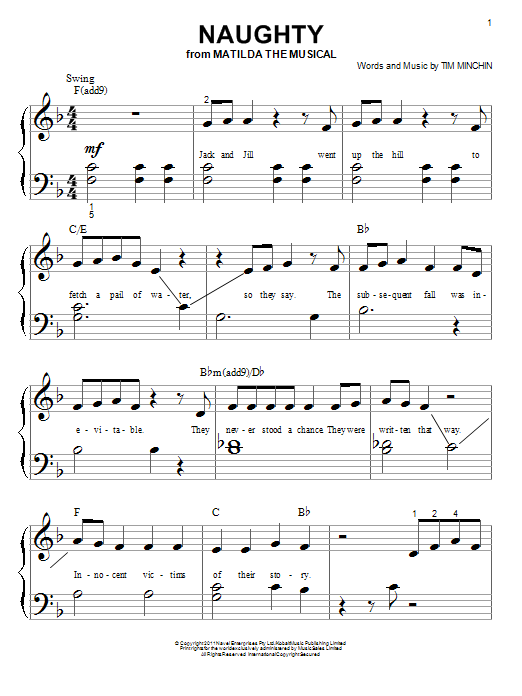 Tim Minchin Naughty (From 'Matilda The Musical') sheet music notes and chords. Download Printable PDF.