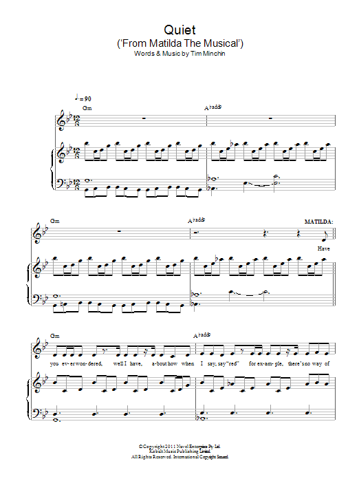 Tim Minchin Quiet (From 'Matilda The Musical') sheet music notes and chords. Download Printable PDF.