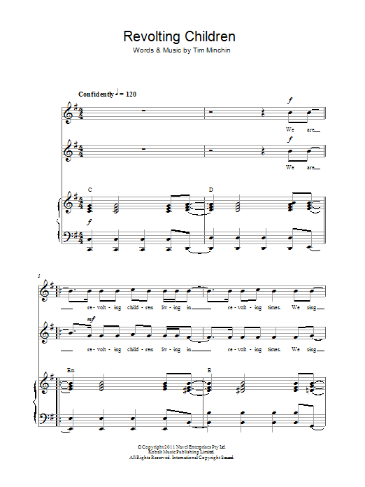 Tim Minchin Revolting Children (From 'Matilda The Musical') sheet music notes and chords. Download Printable PDF.