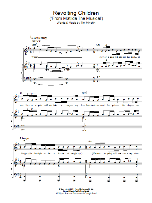 Tim Minchin Revolting Children ('From Matilda The Musical') sheet music notes and chords. Download Printable PDF.