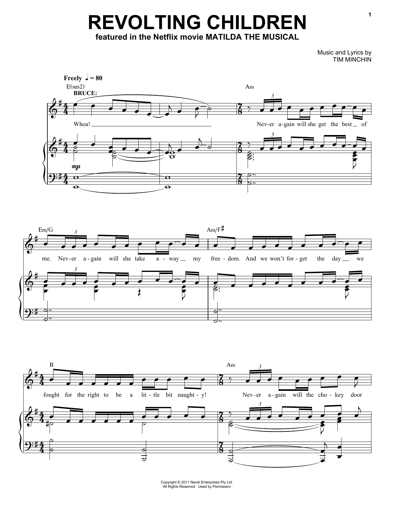 Tim Minchin Revolting Children (from the Netflix movie Matilda The Musical) sheet music notes and chords. Download Printable PDF.