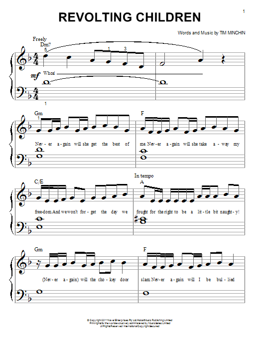 Tim Minchin Revolting Children (From 'Matilda The Musical') sheet music notes and chords. Download Printable PDF.