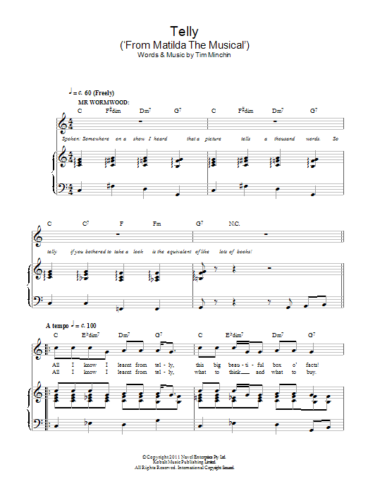 Tim Minchin Telly (From 'Matilda The Musical') sheet music notes and chords. Download Printable PDF.