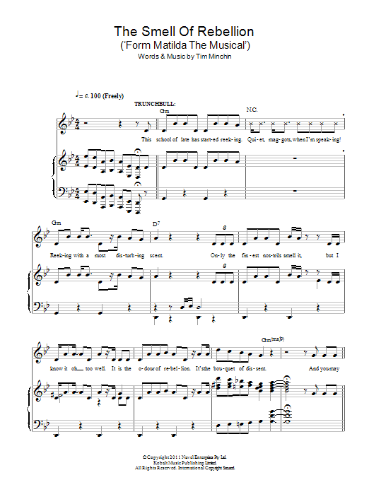 Tim Minchin The Smell Of Rebellion (From 'Matilda The Musical') sheet music notes and chords. Download Printable PDF.