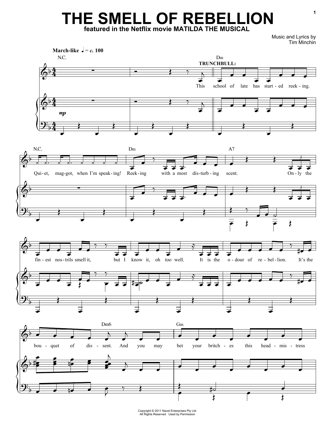 Tim Minchin The Smell Of Rebellion (from the Netflix movie Matilda The Musical) sheet music notes and chords. Download Printable PDF.