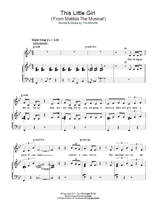 Tim Minchin This Little Girl (From 'Matilda The Musical') sheet music notes and chords. Download Printable PDF.