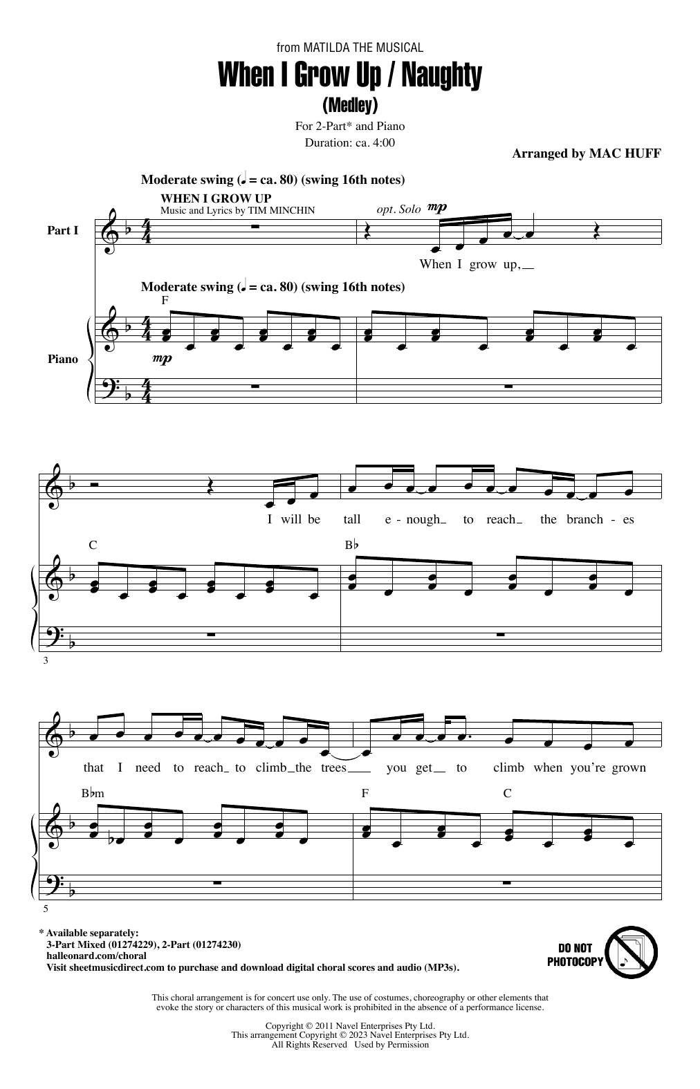 Tim Minchin When I Grow Up / Naughty (Medley) (arr. Mac Huff) sheet music notes and chords. Download Printable PDF.