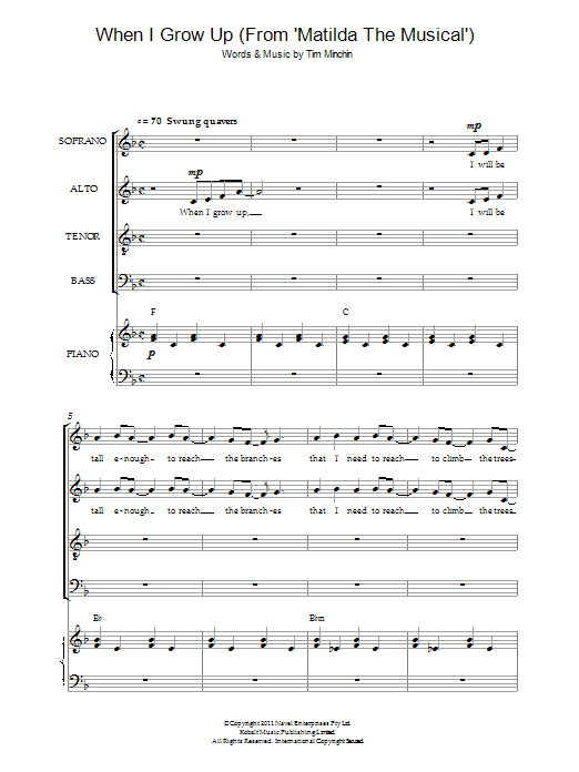 Tim Minchin When I Grow Up (From 'Matilda The Musical') (arr. Simon Foxley) sheet music notes and chords. Download Printable PDF.