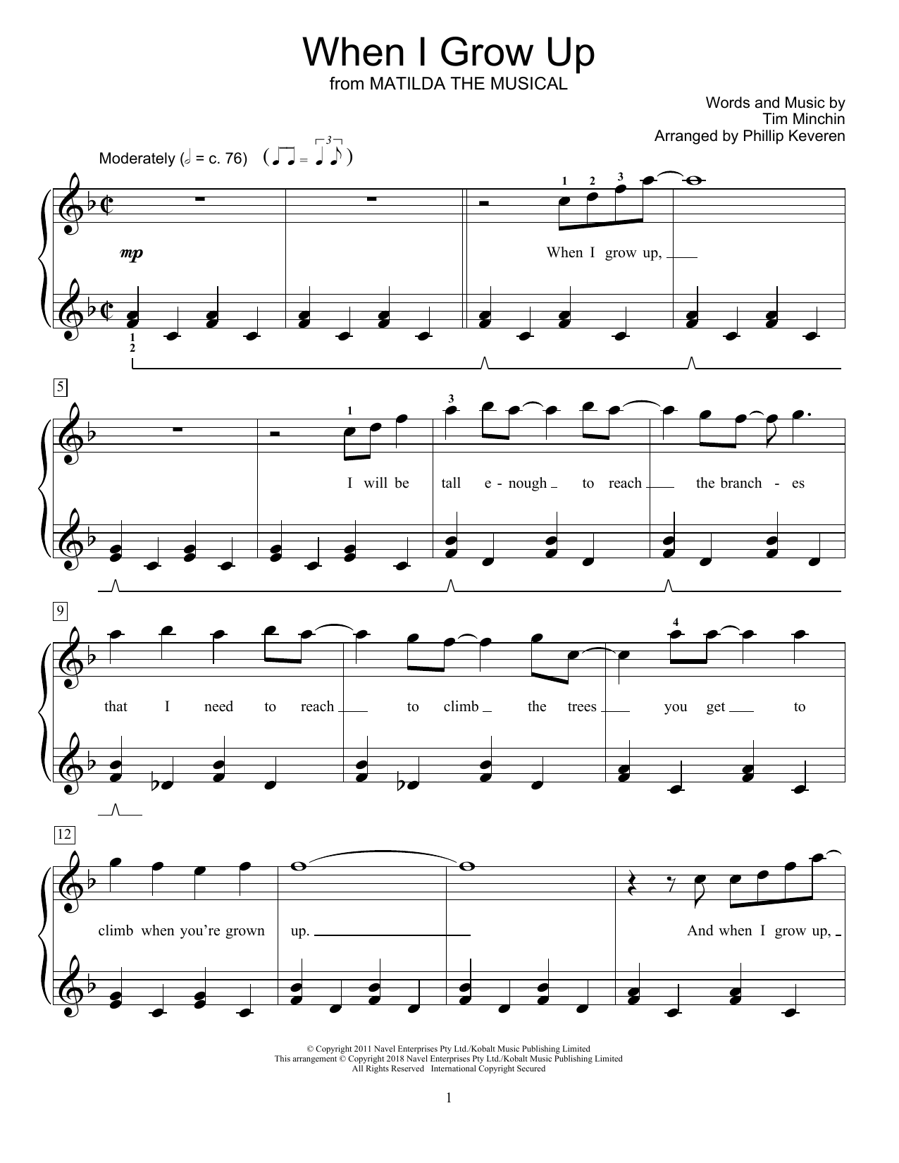 Learn to play Tim Minchin When I Grow Up (from Matilda The Musical) (arr. Phillip Keveren) sheet music for Educational Piano in minutes. Price: 6.9900$ Tim Minchin When I Grow Up (from Matilda The Musical) (arr. Phillip Keveren) sheet music notes and chords arranged for Educational Piano