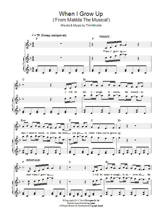 Tim Minchin When I Grow Up (from Matilda The Musical) sheet music notes and chords. Download Printable PDF.