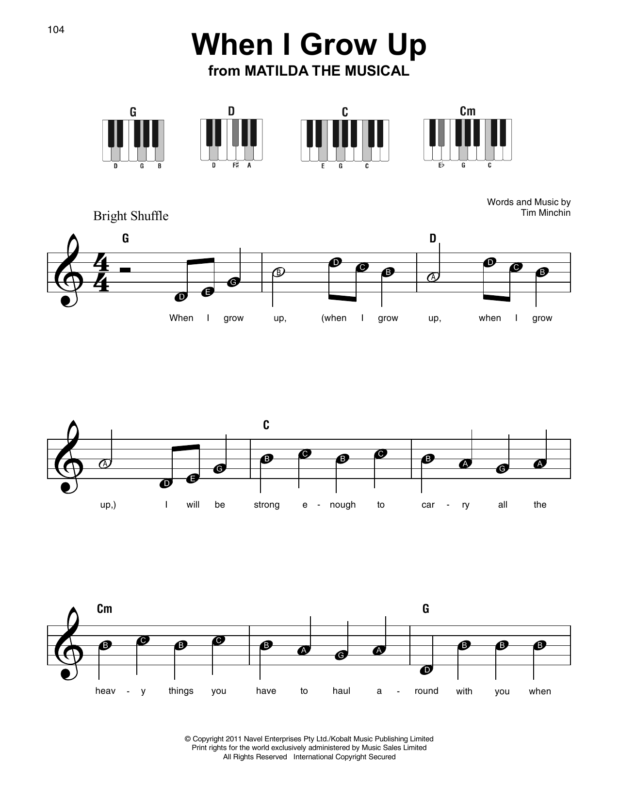 Tim Minchin When I Grow Up sheet music notes and chords. Download Printable PDF.