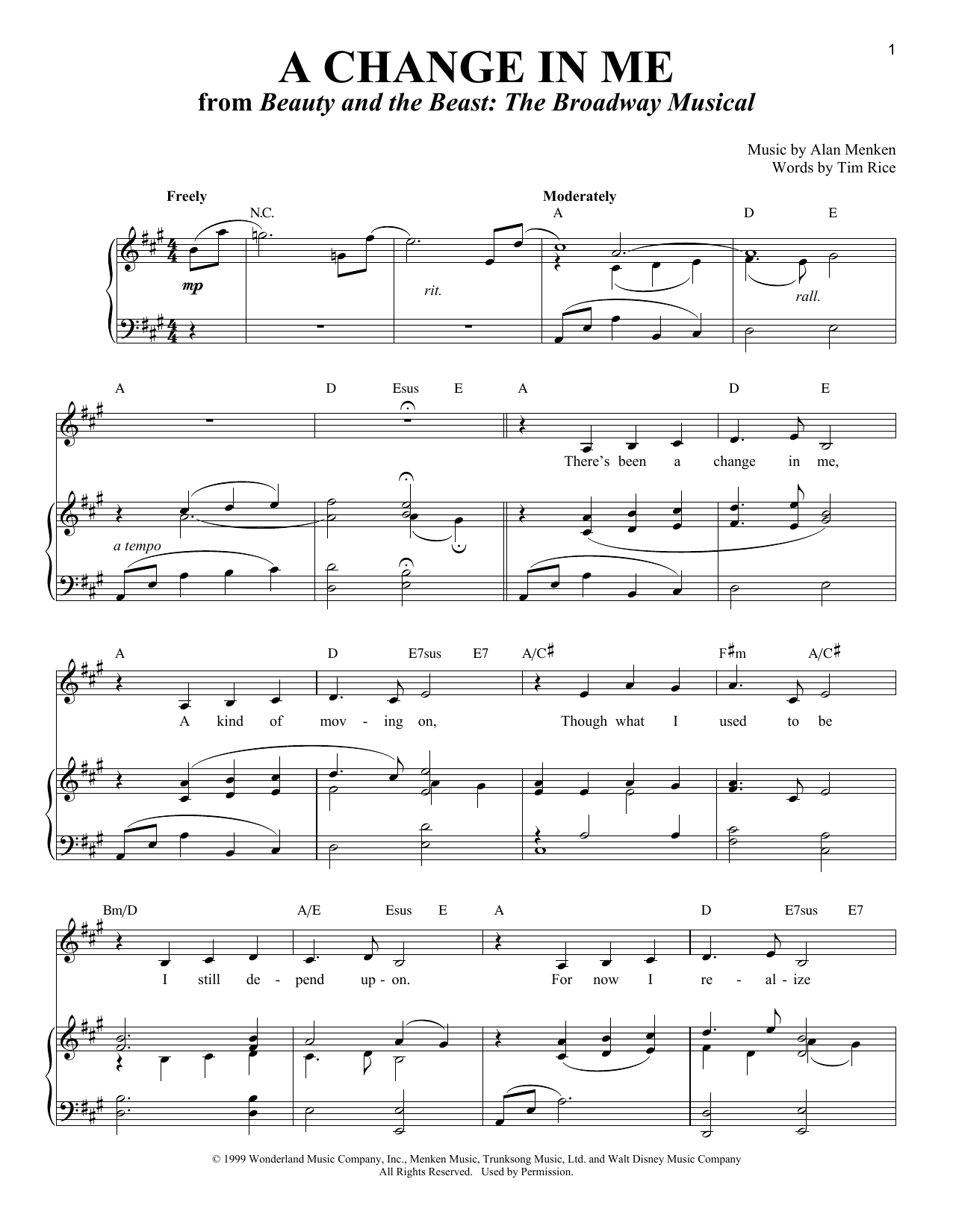 Tim Rice A Change In Me sheet music notes and chords. Download Printable PDF.