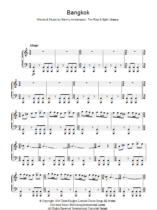 Murray Head One Night In Bangkok (from Chess) sheet music notes and chords. Download Printable PDF.