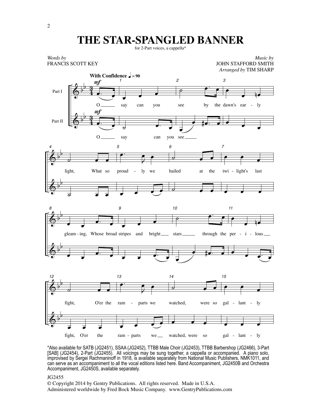 Tim Sharp The Star-Spangled Banner sheet music notes and chords arranged for 2-Part Choir