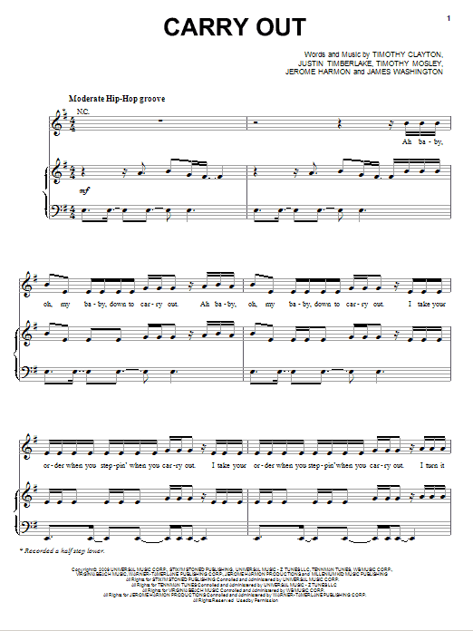 Timbaland Carry Out (feat. Justin Timberlake) sheet music notes and chords arranged for Piano, Vocal & Guitar Chords (Right-Hand Melody)