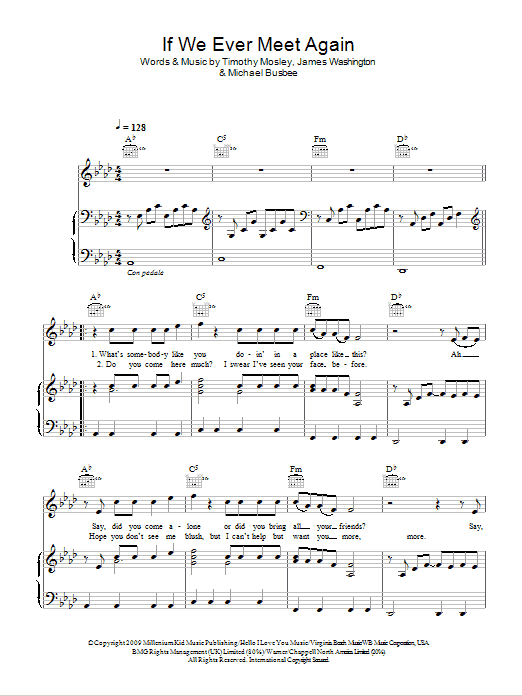 Timbaland If We Ever Meet Again (feat. Katy Perry) sheet music notes and chords arranged for Piano, Vocal & Guitar Chords