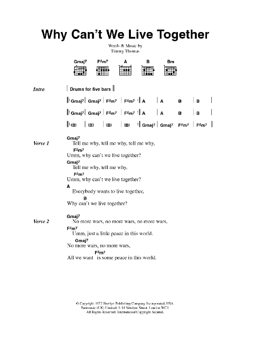 Timmy Thomas Why Can't We Live Together sheet music notes and chords. Download Printable PDF.