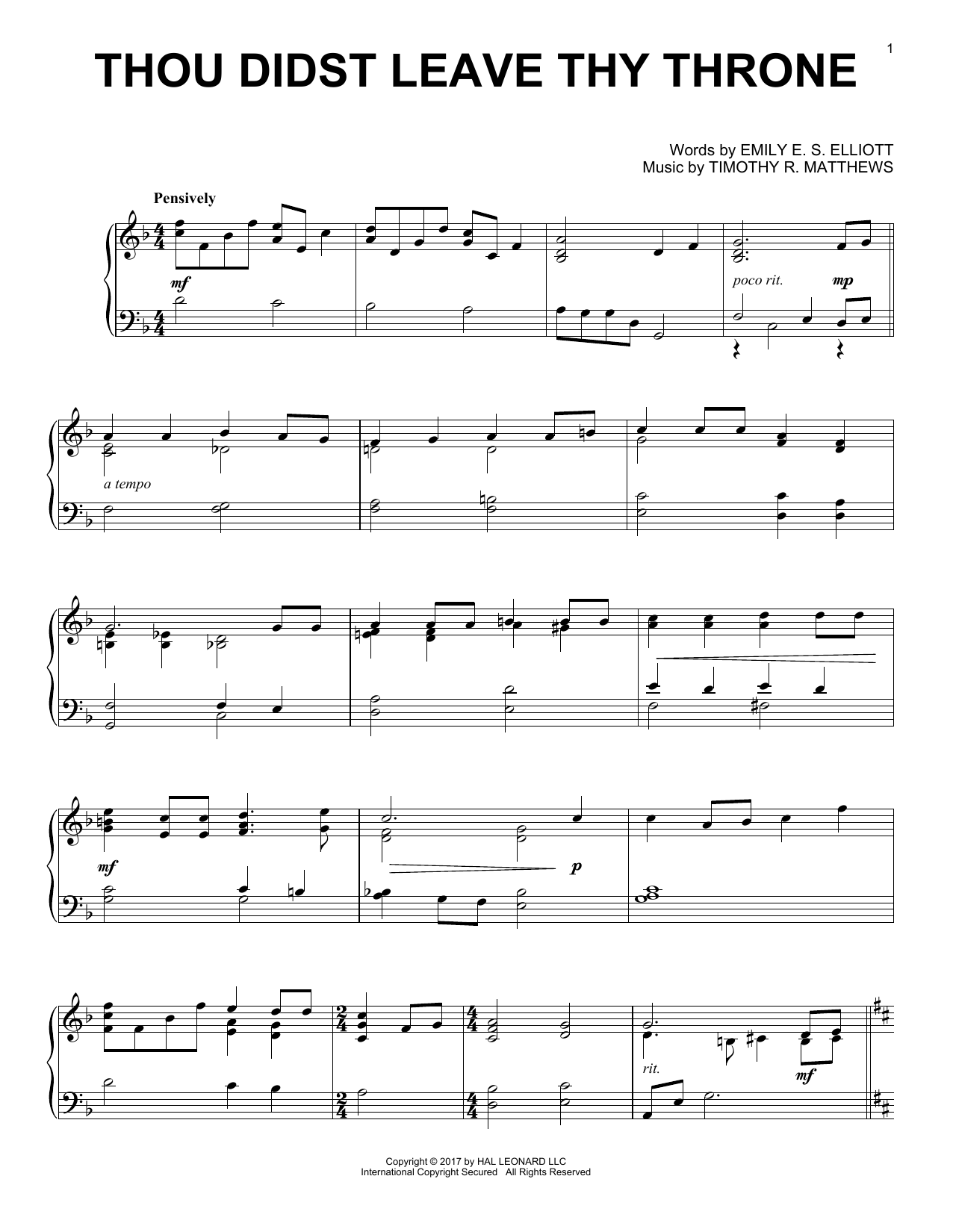 Learn to play Timothy R. Matthews Thou Didst Leave Thy Throne sheet music for Piano Solo in minutes. Price: 7.8900$ Timothy R. Matthews Thou Didst Leave Thy Throne sheet music notes and chords arranged for Piano Solo
