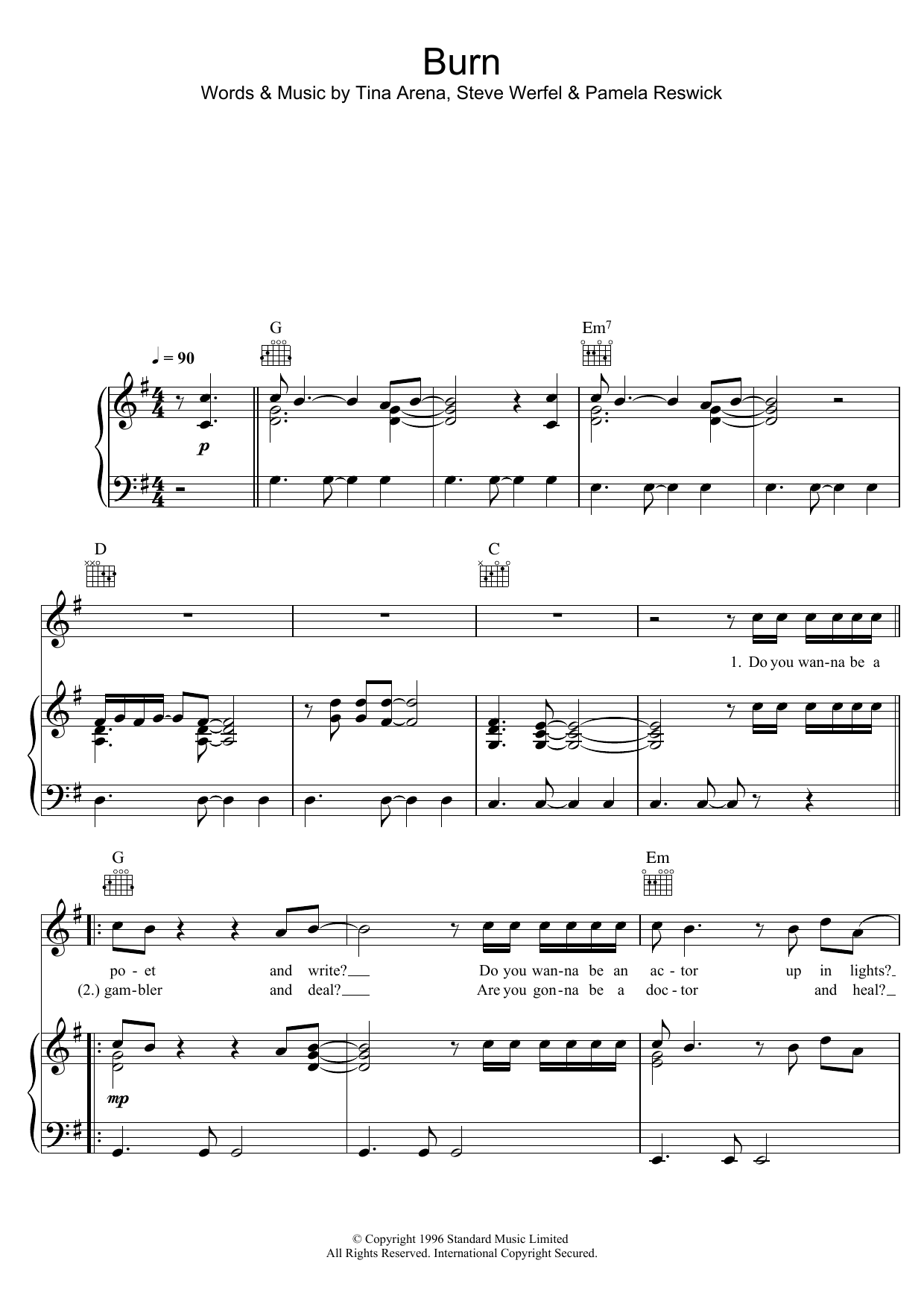 Learn to play Tina Arena Burn sheet music for Lead Sheet / Fake Book in minutes. Price: 5.9900$ Tina Arena Burn sheet music notes and chords arranged for Lead Sheet / Fake Book