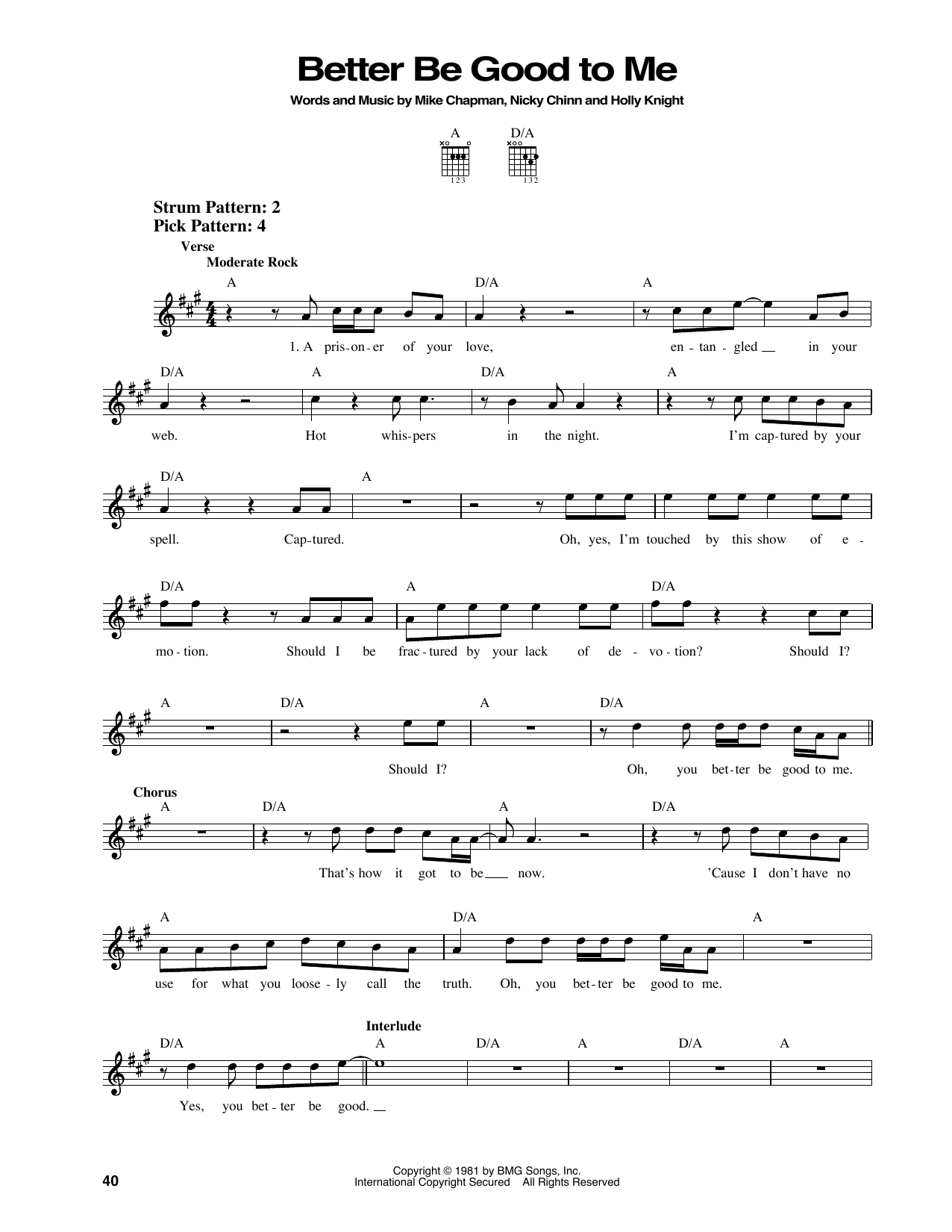 Tina Turner Better Be Good To Me sheet music notes and chords. Download Printable PDF.