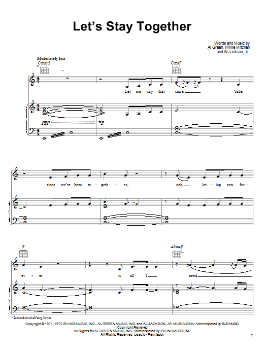 Tina Turner Let's Stay Together sheet music notes and chords. Download Printable PDF.