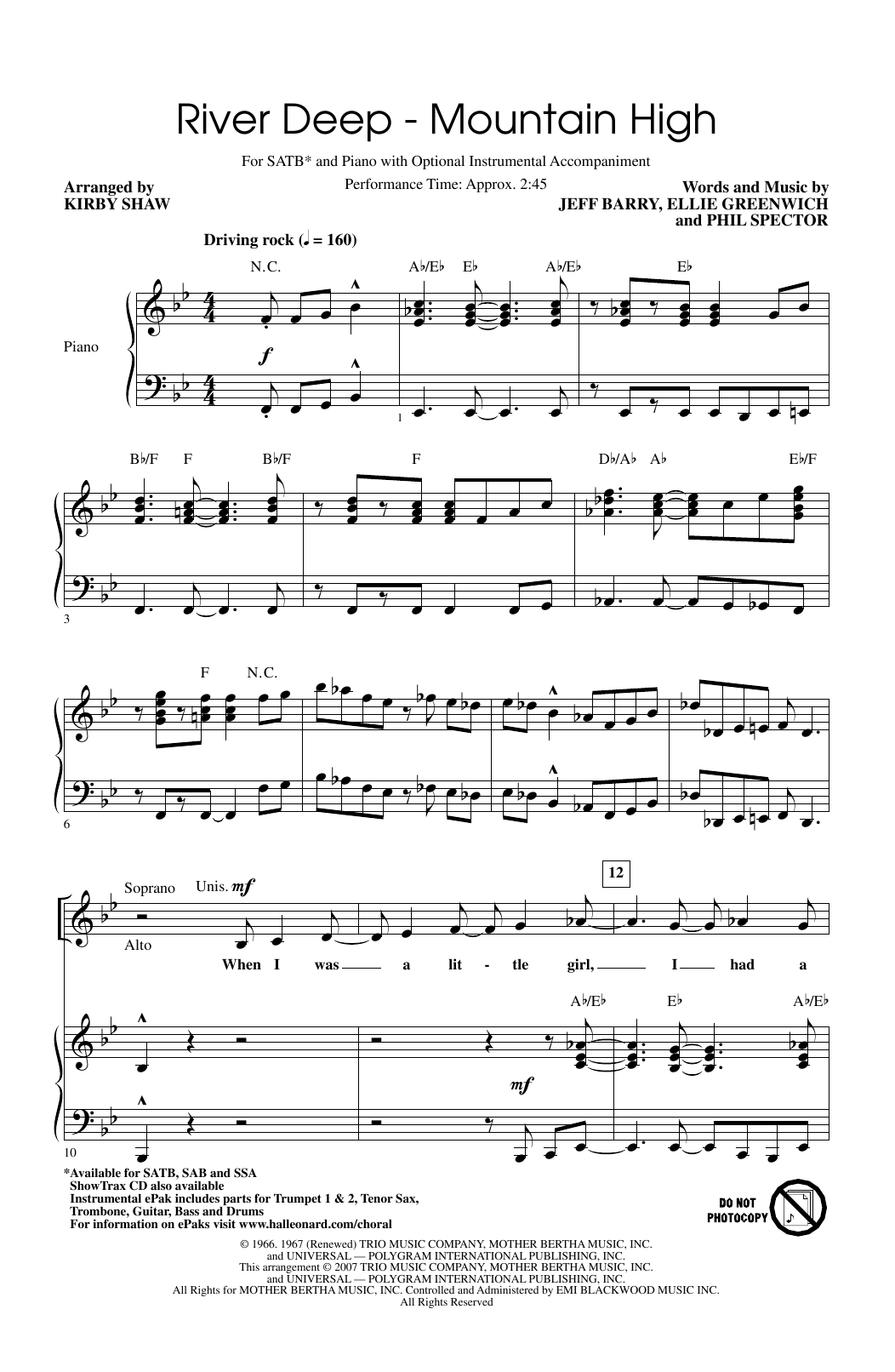 Tina Turner River Deep - Mountain High (arr. Kirby Shaw) sheet music notes and chords. Download Printable PDF.