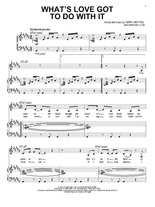 Tina Turner What's Love Got To Do With It sheet music notes and chords. Download Printable PDF.