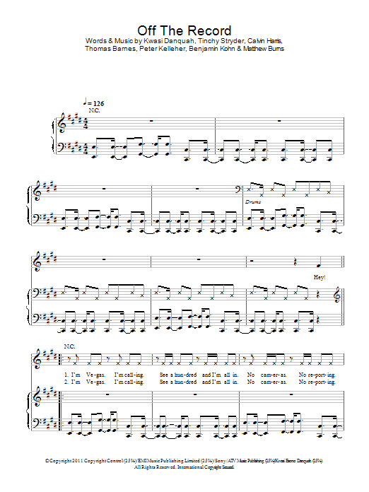 Learn to play Tinchy Stryder Off The Record sheet music for Piano, Vocal & Guitar Chords in minutes. Price: 7.8900$ Tinchy Stryder Off The Record sheet music notes and chords arranged for Piano, Vocal & Guitar Chords