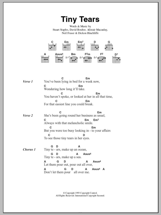 Tindersticks Tiny Tears sheet music notes and chords. Download Printable PDF.