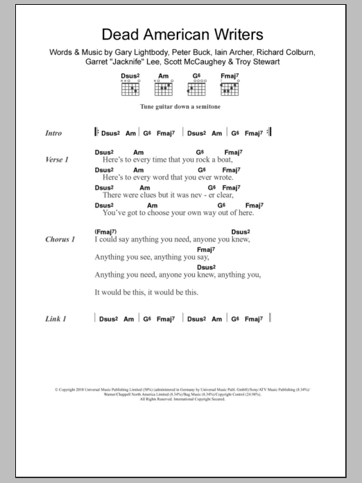 Tired Pony Dead American Writers sheet music notes and chords. Download Printable PDF.