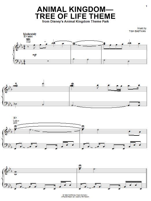 Learn to play Tish Eastman Animal Kingdom - Tree Of Life Theme (from Disney's Animal Kingdom Theme Park) sheet music for Piano, Vocal & Guitar Chords (Right-Hand Melody) in minutes. Price: 7.8900$ Tish Eastman Animal Kingdom - Tree Of Life Theme (from Disney's Animal Kingdom Theme Park) sheet music notes and chords arranged for Piano, Vocal & Guitar Chords (Right-Hand Melody)