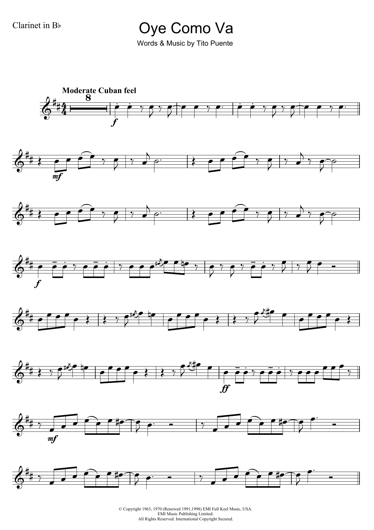 Tito Puente Oye Como Va sheet music notes and chords. Download Printable PDF.