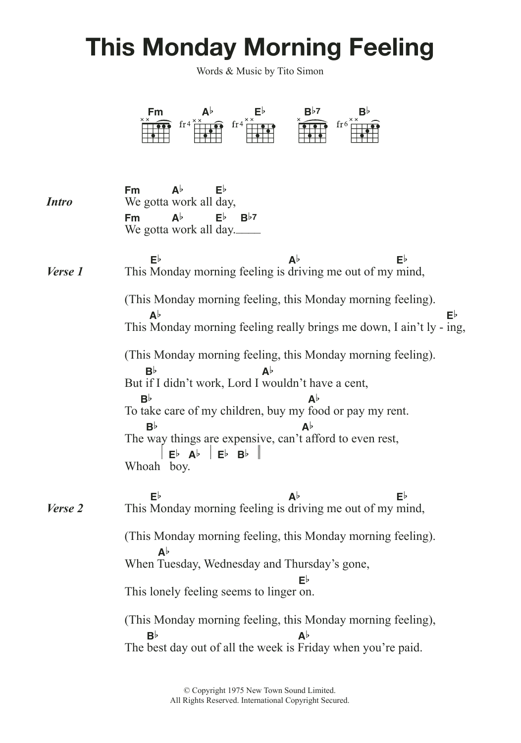 Tito Simon This Monday Morning Feeling sheet music notes and chords. Download Printable PDF.