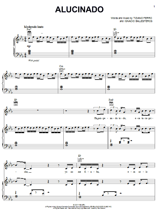 Learn to play Tiziano Ferro Alucinado sheet music for Piano, Vocal & Guitar Chords (Right-Hand Melody) in minutes. Price: 7.8900$ Tiziano Ferro Alucinado sheet music notes and chords arranged for Piano, Vocal & Guitar Chords (Right-Hand Melody)