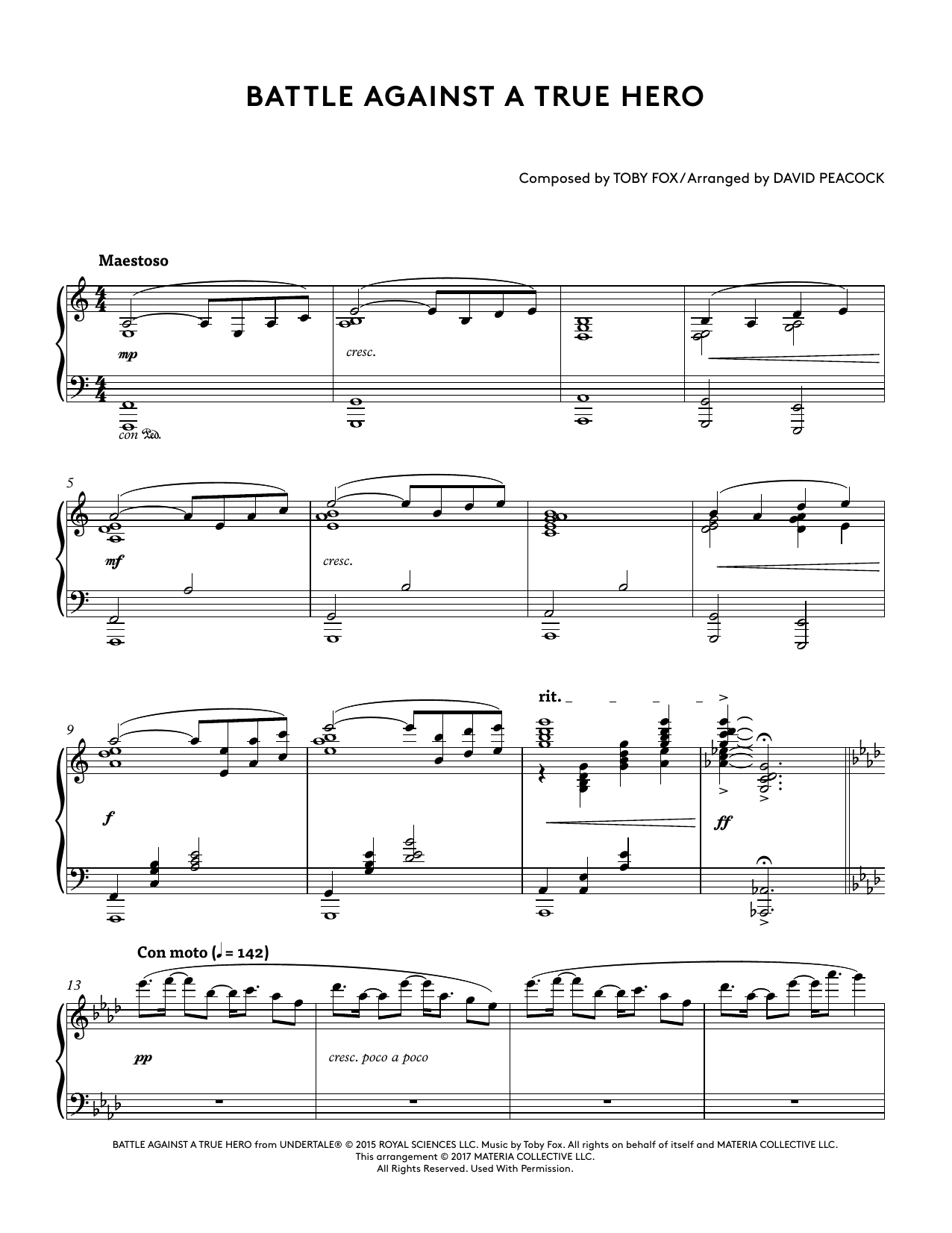 Toby Fox Battle Against A True Hero (from Undertale Piano Collections 2) (arr. David Peacock) sheet music notes and chords. Download Printable PDF.