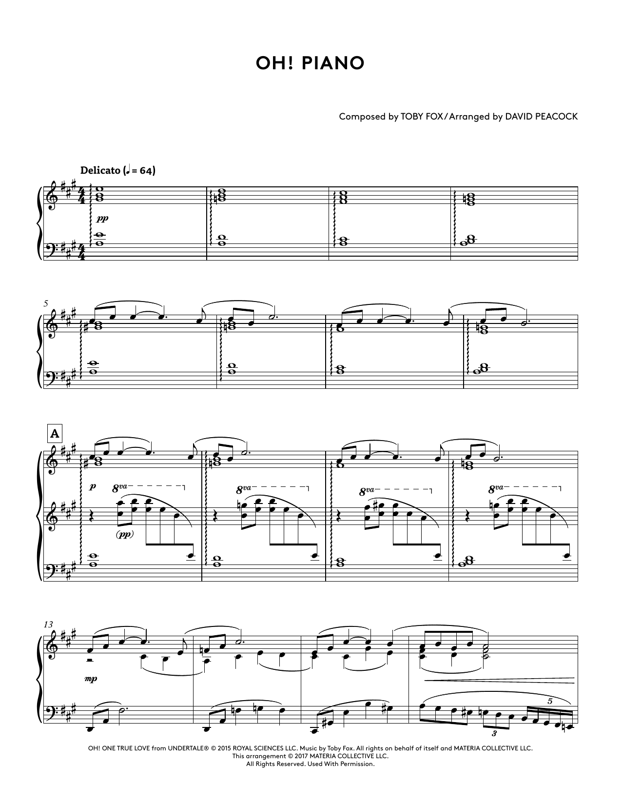 Toby Fox Oh! Piano (from Undertale Piano Collections 2) (arr. David Peacock) sheet music notes and chords. Download Printable PDF.