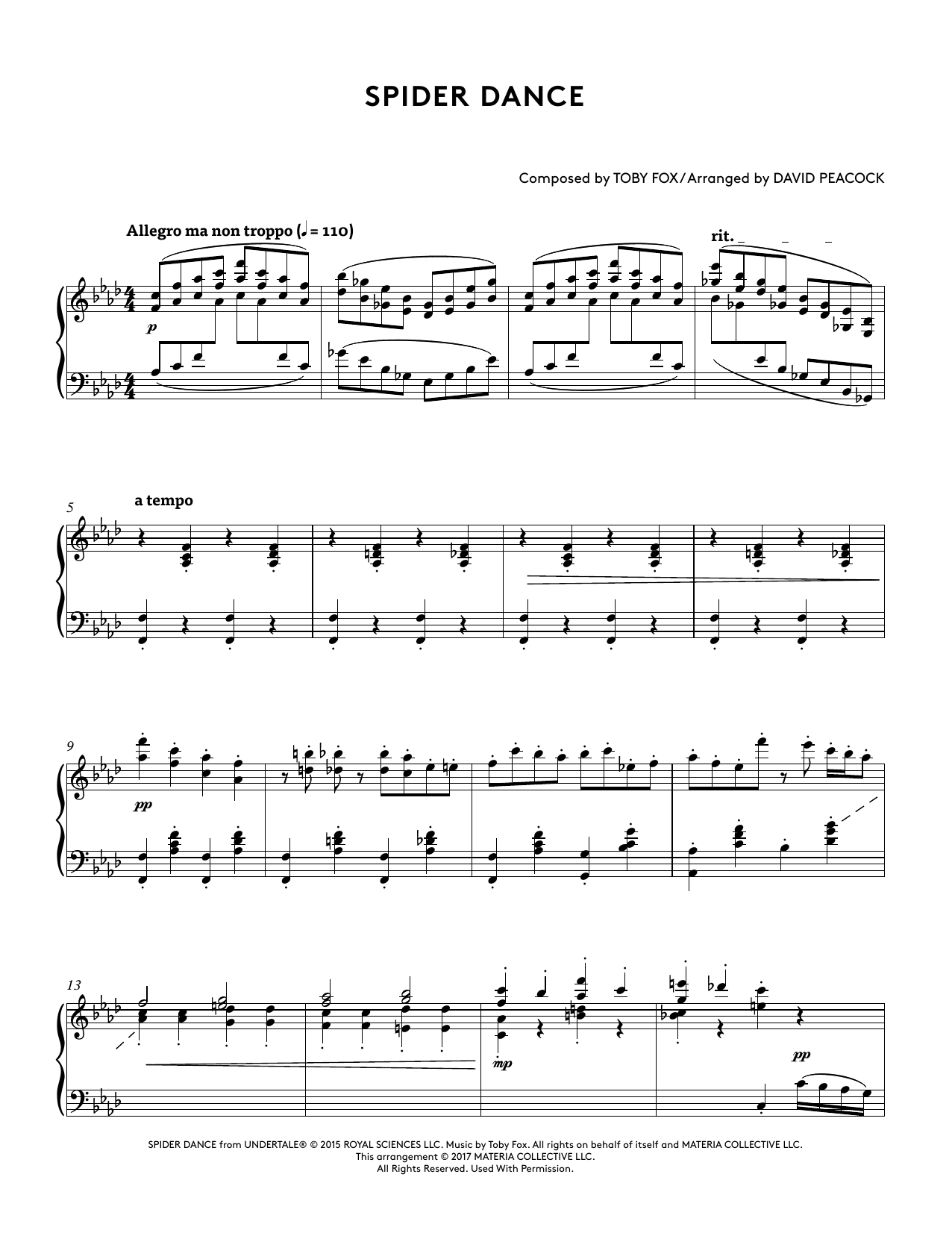 Toby Fox Spider Dance (from Undertale Piano Collections 2) (arr. David Peacock) sheet music notes and chords. Download Printable PDF.