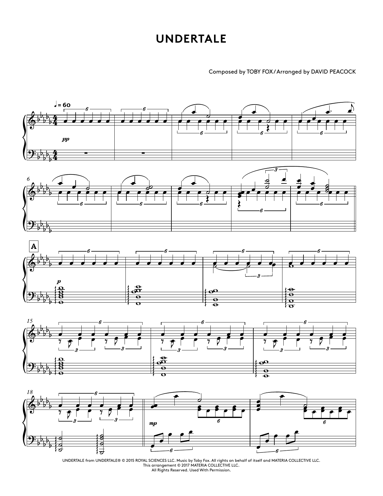 Toby Fox Undertale (from Undertale Piano Collections 2) (arr. David Peacock) sheet music notes and chords. Download Printable PDF.