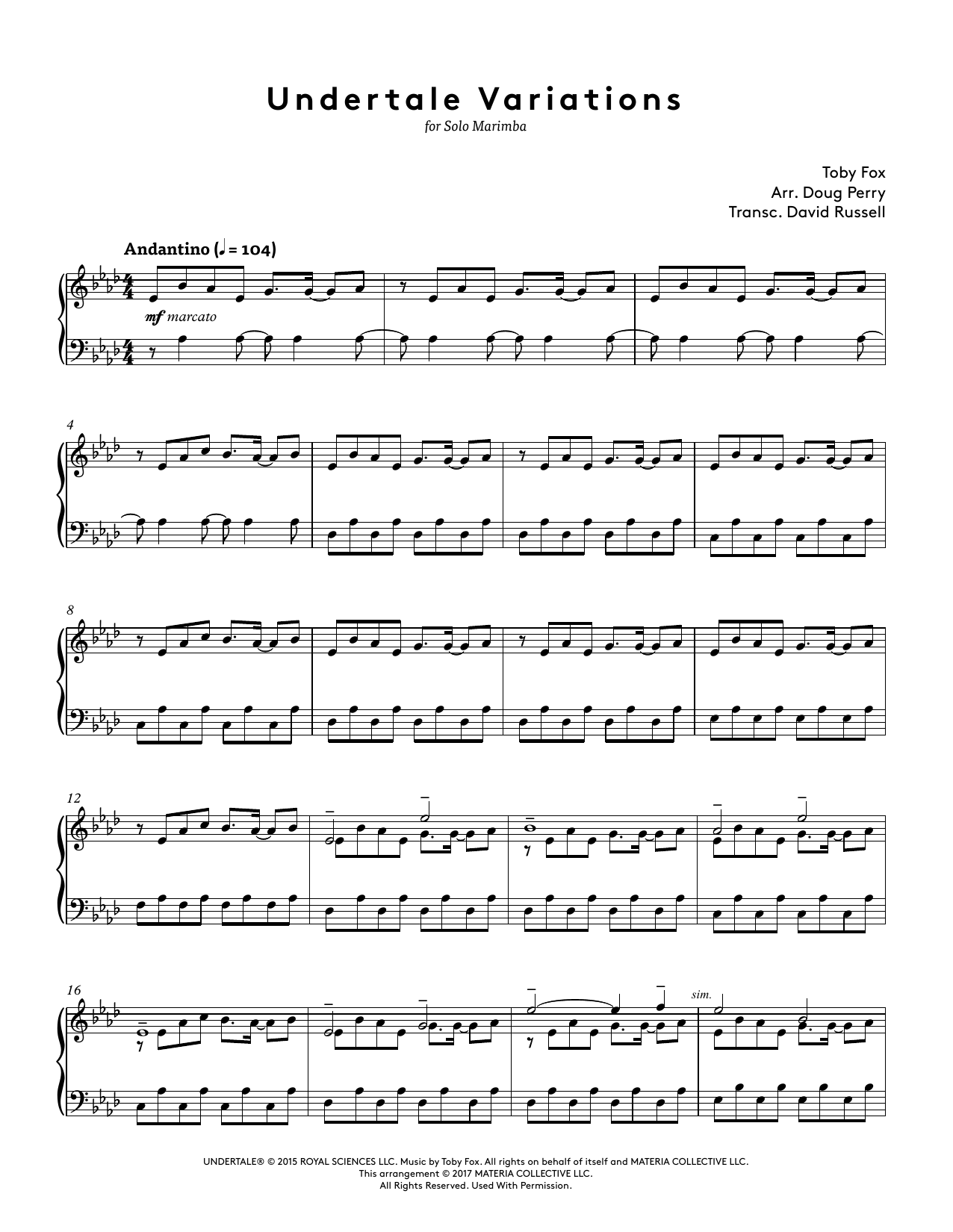 Toby Fox Undertale Variations (arr. Doug Perry) sheet music notes and chords. Download Printable PDF.