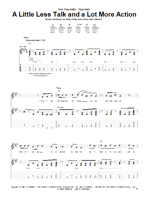 Toby Keith A Little Less Talk And A Lot More Action sheet music notes and chords. Download Printable PDF.