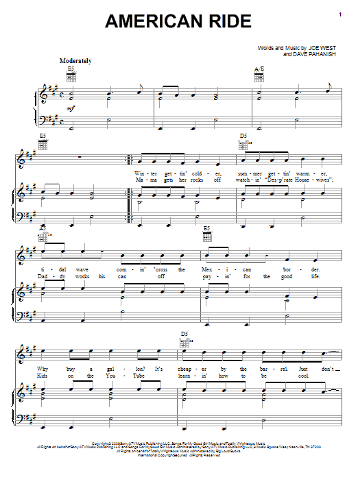 Learn to play Toby Keith American Ride sheet music for Piano, Vocal & Guitar Chords (Right-Hand Melody) in minutes. Price: 7.8900$ Toby Keith American Ride sheet music notes and chords arranged for Piano, Vocal & Guitar Chords (Right-Hand Melody)