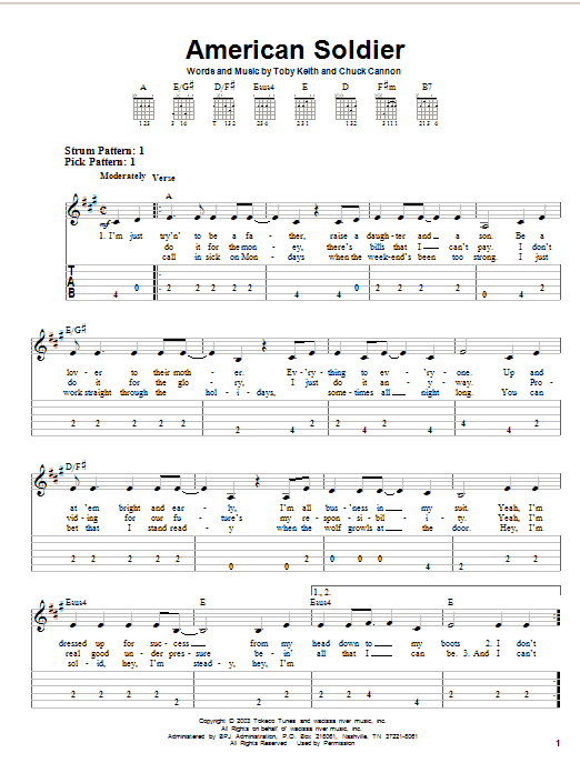 Toby Keith American Soldier sheet music notes and chords. Download Printable PDF.