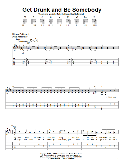 Toby Keith Get Drunk And Be Somebody sheet music notes and chords. Download Printable PDF.