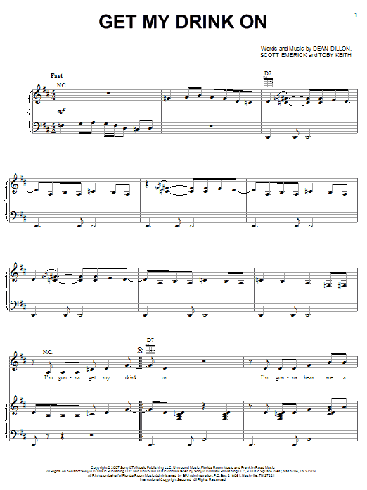 Learn to play Toby Keith Get My Drink On sheet music for Piano, Vocal & Guitar Chords (Right-Hand Melody) in minutes. Price: 7.8900$ Toby Keith Get My Drink On sheet music notes and chords arranged for Piano, Vocal & Guitar Chords (Right-Hand Melody)